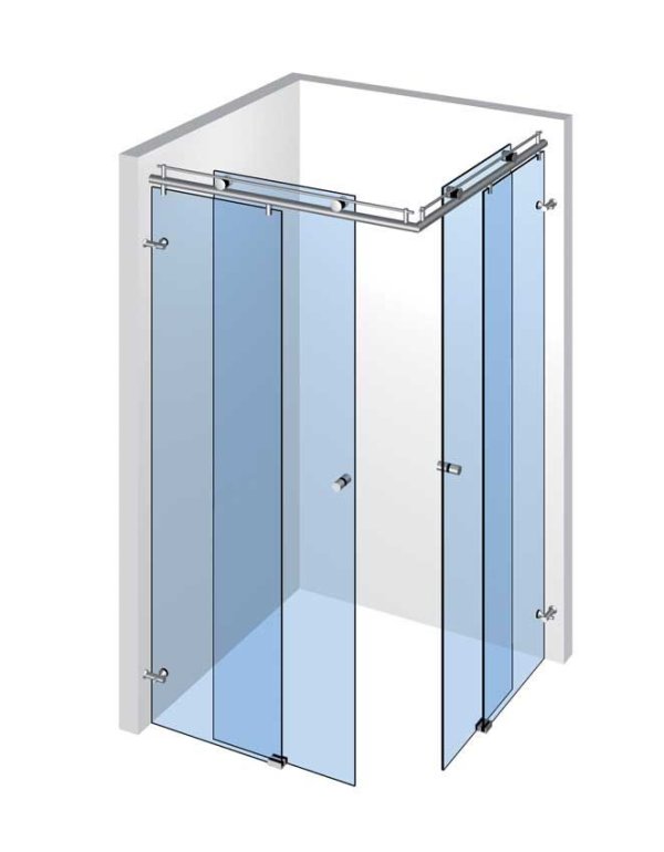 Rohová sprcha s 2 dverami a 2 pevnými panelmi