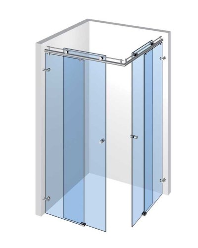 Rohová sprcha s 2 dverami a 2 pevnými panelmi